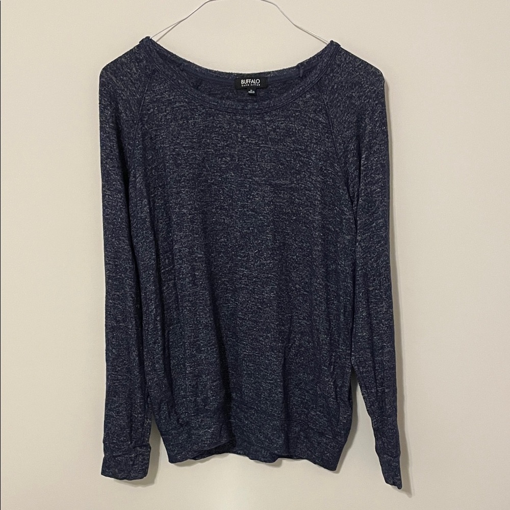 Buffalo David Bitton Women's Heathered Navy Long Sleeve Top